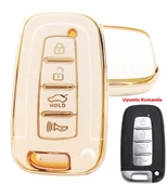 Kia Sportage Rio Soul Optima Sorento Uyumlu Smart Kumanda Kılıfı Oto Anahtarlık 4 Tuşlu Beyaz Gold - 1