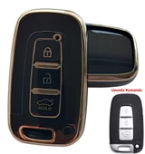 Hyundai Ix35 Santa Fe Sonata Elantra Uyumlu Smart Kumanda Kılıfı Oto Anahtarlık Siyah Gold thumbnail 1