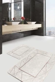 Halı Atölyesi Gri Altın Desen Doğal Pamuklu 2'li Banyo&Mutfak Paspas Seti 60x100 50x60 Cm - 1