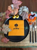 Siyah Yaldızlı Turuncu Happy Halloween Kare Peçete 16 lı - 1