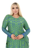 Melsay Butik Yeşil Mavi Kilim Desen Uzun Kollu Cepli Uzun Elbise - 5