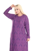 Melsay Butik Yumoş Kumaş Mor Dantel Desen Uzun Kollu Kadın Tesettür Elbise - 5
