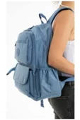 Unisex Krinkıl Kumaş Su Geçirmez Orta Boy Siyah Klinkır Sırt Çantası Okul Çantası - 3