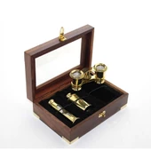 Ahşap Kutulu Pirinç Kumsaati Ve Dürbün Seti thumbnail 1