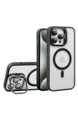 iphone 13 Pro Kılıf Magsafe   uyumlu Kamera Standlı +Lens koruyuculu Kapak - 5
