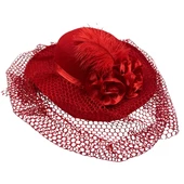Çiçekli Tüylü Kadife Vualet Lüks Kırmızı Şapka thumbnail 6