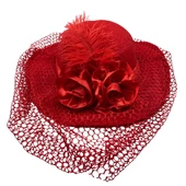 Çiçekli Tüylü Kadife Vualet Lüks Kırmızı Şapka thumbnail 5