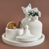 El Yapımı Zarif Kedili Mumluk ve Dekoratif Vazo Seti Beyaz Renkli - 2