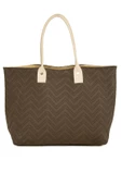 Bagmori Kahverengi Dikiş Desenli Büyük Tote Çanta thumbnail 3