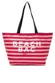 Bagmori Fuşya Çizgili Beach Bag Baskılı Plaj Çantası - 1