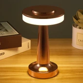 TechTic Oslo Modern Abajur Masa Lambası Şarjlı Dokunmatik 3 Renk Modlu Gold Dim Led - 1
