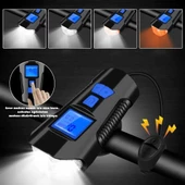 TechTic LCD Hız Göstergeli Su Geçirmez 1500Mah Kornalı Bisiklet Feneri Scooter Ön Far Lamba Işık - 9