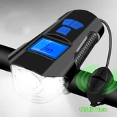 TechTic LCD Hız Göstergeli Su Geçirmez 1500Mah Kornalı Bisiklet Feneri Scooter Ön Far Lamba Işık - 10