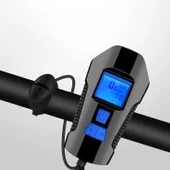 TechTic LCD Hız Göstergeli Su Geçirmez 1500Mah Kornalı Bisiklet Feneri Scooter Ön Far Lamba Işık - 4