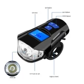 TechTic LCD Hız Göstergeli Su Geçirmez 1500Mah Kornalı Bisiklet Feneri Scooter Ön Far Lamba Işık - 7