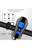 TechTic LCD Hız Göstergeli Su Geçirmez 1500Mah Kornalı Bisiklet Feneri Scooter Ön Far Lamba Işık - 8