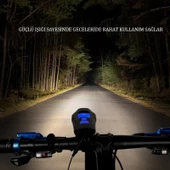 TechTic LCD Hız Göstergeli Su Geçirmez 1500Mah Kornalı Bisiklet Feneri Scooter Ön Far Lamba Işık - 2