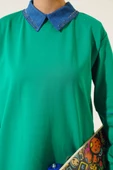 Yaka Taşlı İki İplik Tunik Yeşil - 4