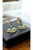 2'Lİ MAVİ TAŞLI OVAL GOLD MODEL KADIN KÜPE 3CM - 2