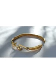 EVO MODEL TAŞLI GOLD RENK 6,4 CM KADIN ÇELİK BİLEKLİK - 4
