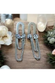 2'Lİ YONCA MODEL ZİNCİRLİ KADIN KÜPE GÜMÜŞ RENK 5CM - 1