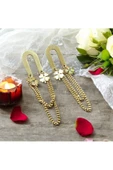 2'Lİ YONCA MODEL ZİNCİRLİ KADIN KÜPE GOLD 5CM - 1