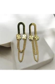 2'Lİ YONCA MODEL ZİNCİRLİ KADIN KÜPE GOLD 5CM - 2