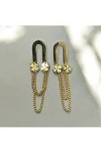 2'Lİ YONCA MODEL ZİNCİRLİ KADIN KÜPE GOLD 5CM - 3