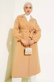 Yaka Taşlı Astarlı Trençkot Camel - 2