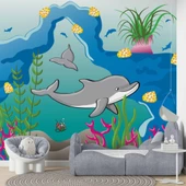 Denizaltı Yunus Çocuk Odası Duvar Kağıdı Baskı thumbnail 1