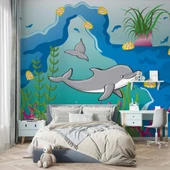 Denizaltı Yunus Çocuk Odası Duvar Kağıdı Baskı thumbnail 3