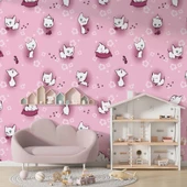 Pembe Kedili Çocuk Odası Duvar Kağıdı Baskı - 1