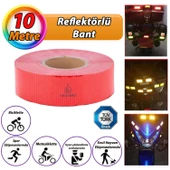 10 MT Reflektörlü Reflektif Fosforlu Araç Oto Kamyon Şerit Bant Tüvtürk Onaylı Düz Kırmızı İkaz Bandı thumbnail 1