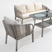 Capri Swing Artemis Üçlü Rattan Balkon Bahçe Takımı | Beyaz - 2