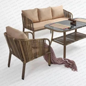 Capri Swing Artemis Üçlü Rattan Balkon Bahçe Takımı | Açık Kahve - 2
