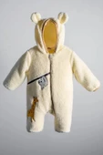 Zürafa Desenli Peluş %100 Pamuklu Fermuarlı İçi Astarlı Kışlık Erkek Bebek Astronot Tulum Kozmonot - 3