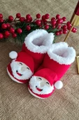 Bebek Çıngıraklı Panduf Yılbaşı Noel Botu Yeni Yıl Hediyesi Kırmızı Bebek Patiği - 1