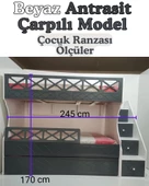 Beyaz Antrasit Çarpılı Model Çocuk Ranzası - 2