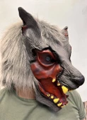 Kafaya Tam Geçmeli Lateks Dişli Ağzı Açık Kurt Maskesi thumbnail 1