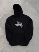 Üç İplik Kapşonlu Baskılı SweatShirt - Siyah - 2