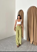 Çağla Yeşili %100 Keten Palazzo Pantolon - 4
