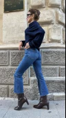 Mavi Renk Orijinal Marka Wide Leg Jean Pantolon - 4