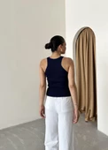 Beyaz Beli Lastikli Pamuklu Keten Pantolon - 7