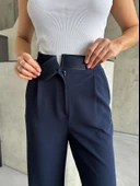 Parla Kadın Likralı Cırt Kapama Lacivert Palazzo Pantolon thumbnail 6