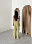 Çağla Yeşili %100 Keten Palazzo Pantolon - 7