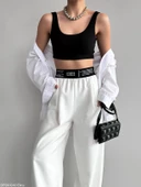 Ekru Beli Yazılı Pantolon - 4