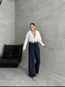 Lacivert İp Kemerli Tasarım Pantolon - 6