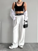 Ekru Beli Yazılı Pantolon - 1