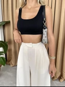Natural %100 Pamuk Yandan Düğmeli Geniş Paça Pantolon - 2