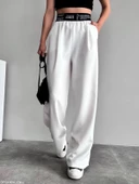 Ekru Beli Yazılı Pantolon - 3